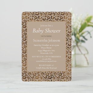 Brown Cream Leopard Print Animal Print Glitter Invitation