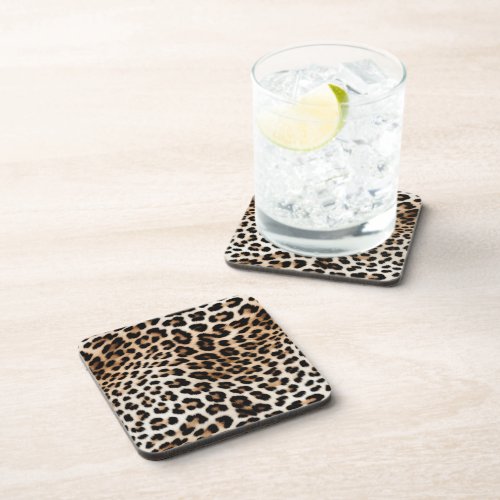 Brown Cream Leopard Print Beverage Coaster