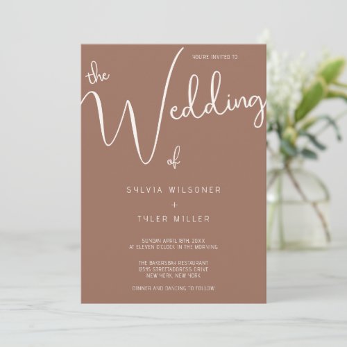 Brown Cream Minimalist Typography Wedding Invitation