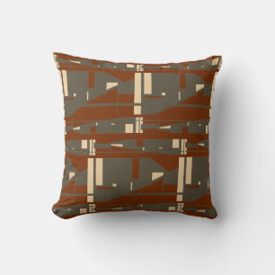 Brown Cream on Rust Mediterranean Uneven Mosaics Throw Pillow