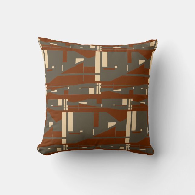 Brown Cream on Rust Mediterranean Uneven Mosaics Throw Pillow (Front)