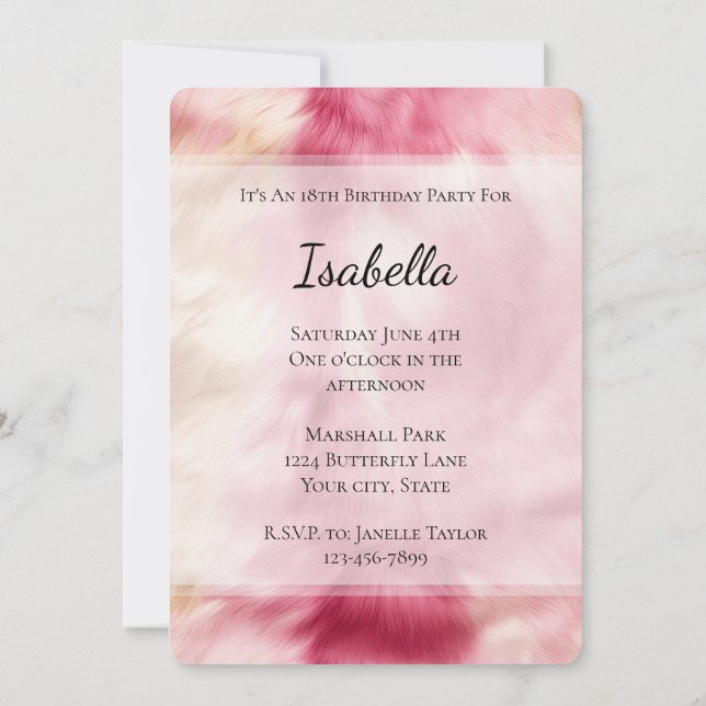 Brown Cream Pink Cowgirl Cowhide Birthday Invitation (Back)