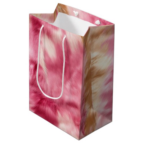 Brown Cream Pink Cowgirl Cowhide  Medium Gift Bag