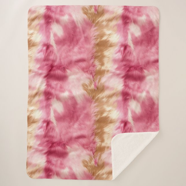 Brown Cream Pink Cowgirl Cowhide  Sherpa Blanket (Front)