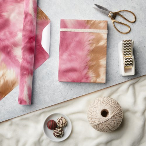 Brown Cream Pink Cowgirl Cowhide  Wrapping Paper