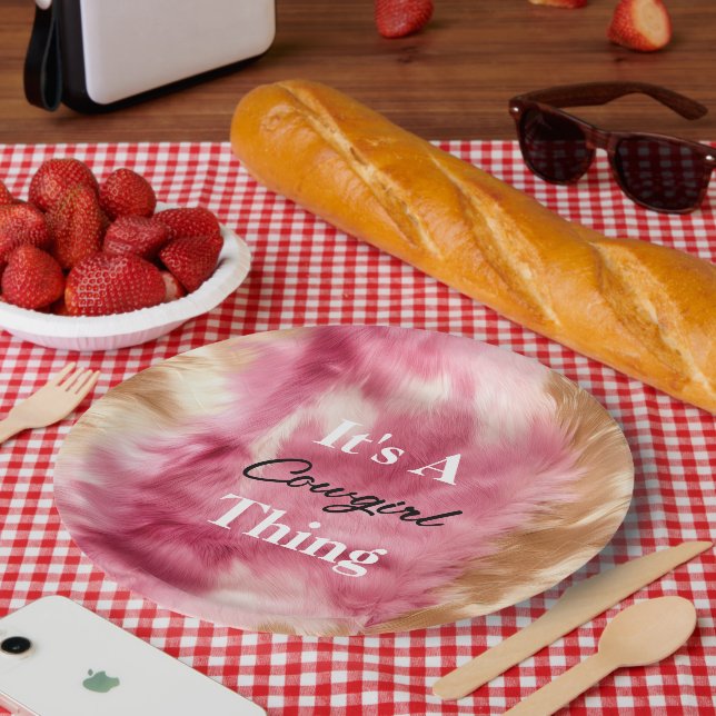 Brown Cream Pink Cowgirl Quote Paper Plates (Picnic)