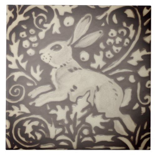 Brown Cream Rabbit Floral Foliage Woodland Decor Ceramic Tile