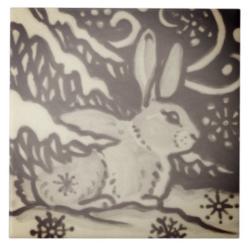 Brown Cream Rabbit Floral Foliage Woodland Decor Ceramic Tile