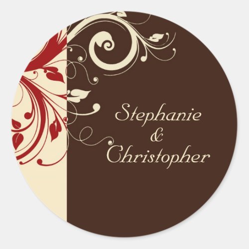 BrownCreamRed Reverse Swirl Classic Round Sticker