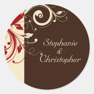 Brown/Cream/Red Reverse Swirl Classic Round Sticker