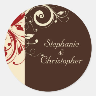 Brown/Cream/Red Reverse Swirl Classic Round Sticker