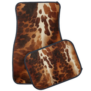 Brown Cream Southwest Cowhide Car Floor Mat