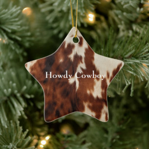 Brown Cream Southwest Cowhide Ceramic Ornament