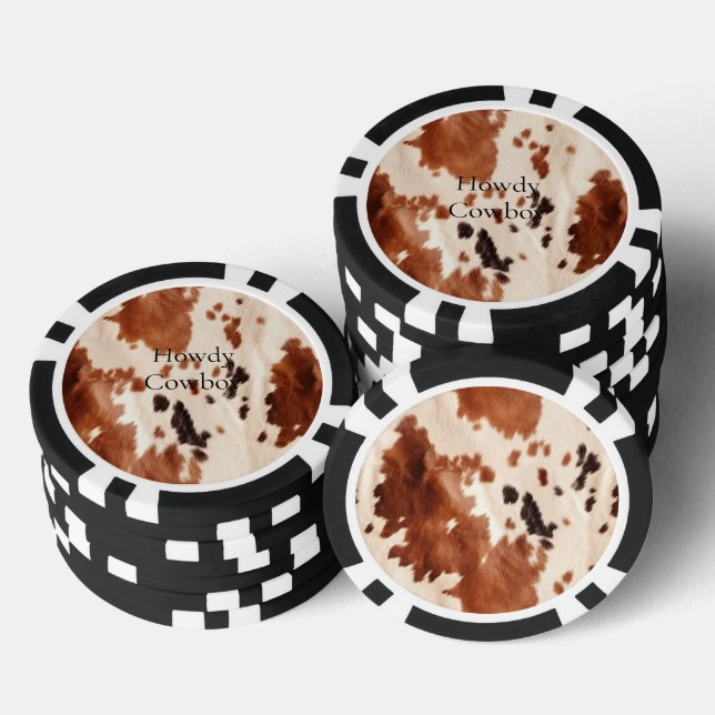 Brown Cream Southwest Cowhide Christmas Poker Chips (Stack)