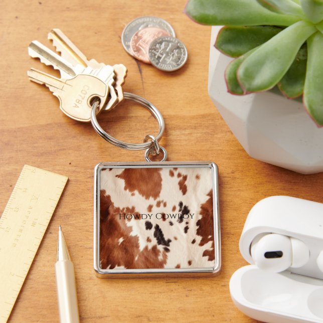 Brown Cream Southwest Cowhide  Keychain (Desk)