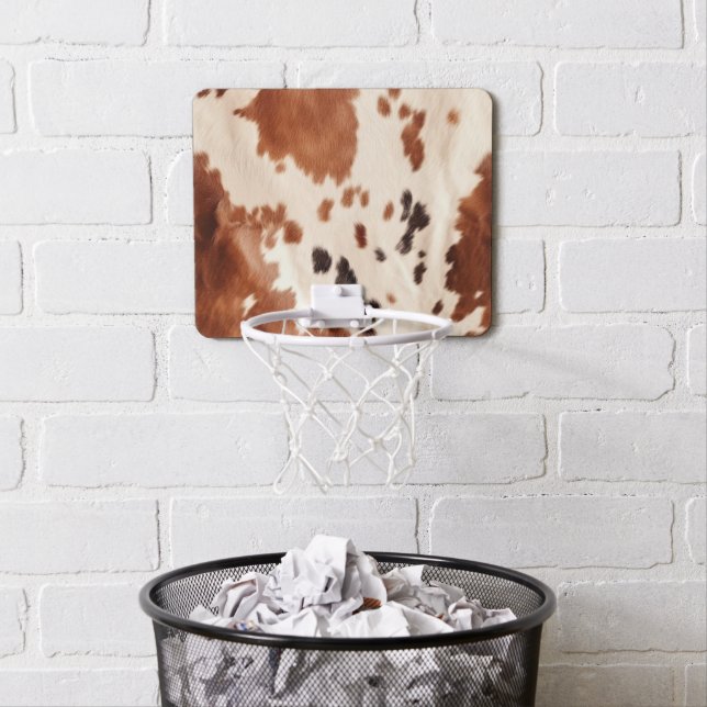 Brown Cream Southwest Cowhide  Mini Basketball Hoop (In Situ)