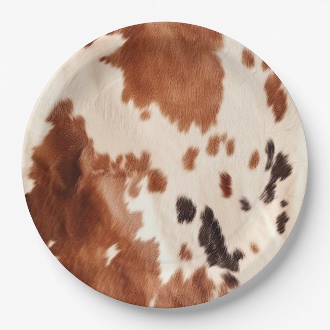 Brown Cream Southwest Cowhide  Paper Plates (Front)