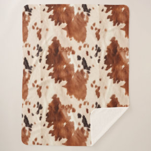 Brown Cream Southwest Cowhide   Sherpa Blanket