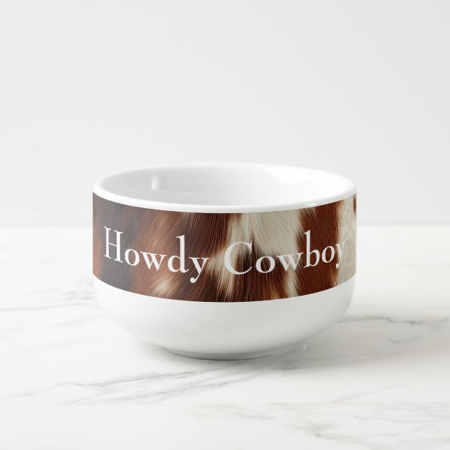 Brown Cream Southwest Cowhide Soup Mug (Front)