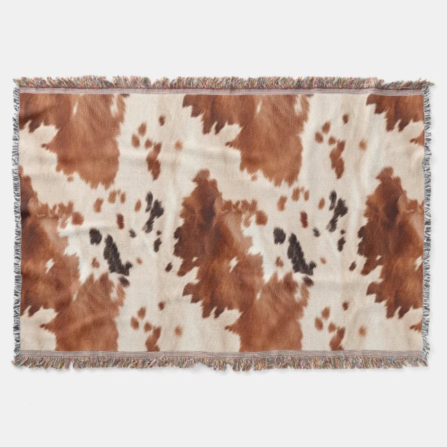 Brown Cream Southwest Cowhide   Throw Blanket (Front)