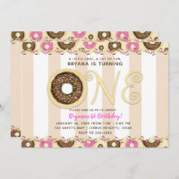 Brown Cream Sprinkle Donuts ONE 1ST Birthday Party Invitation