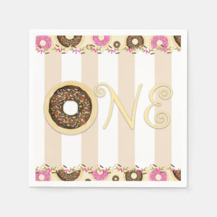 Brown Cream Sprinkle Donuts ONE 1ST Birthday Party Napkins