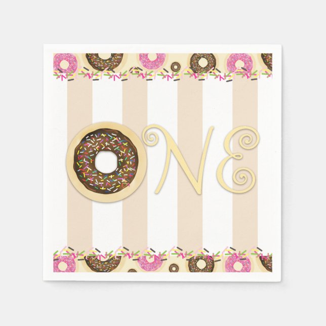 Brown Cream Sprinkle Donuts ONE 1ST Birthday Party Napkins (Front)