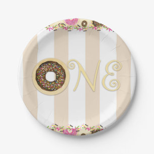 Brown Cream Sprinkle Donuts ONE 1ST Birthday Party Paper Plates