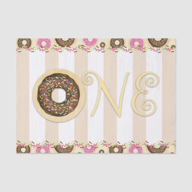Brown Cream Sprinkle Donuts ONE 1ST Birthday Party Tissue Paper (Front)