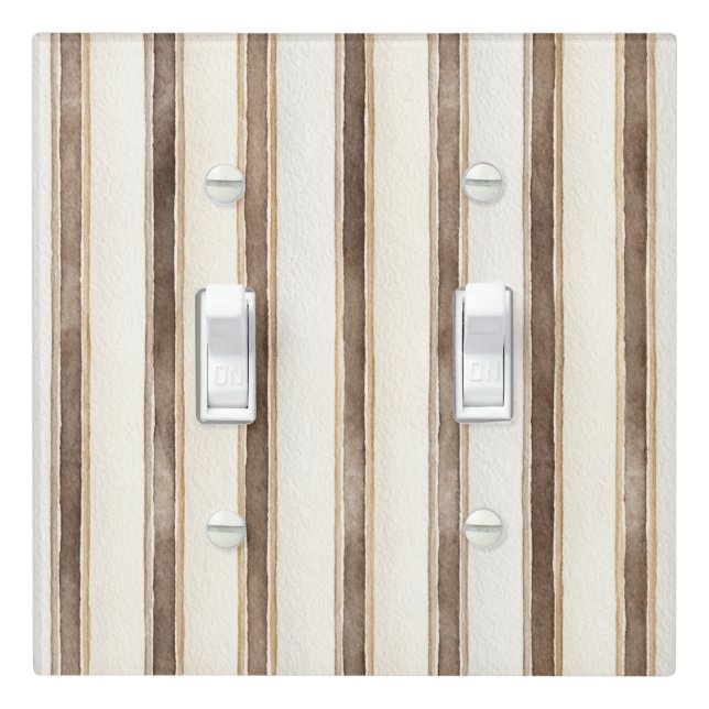 Brown Cream Stripes Light Switch Cover (In Situ)