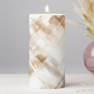 Brown Cream Stripes Pillar Candle