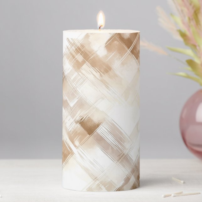 Brown Cream Stripes Pillar Candle (In Situ)