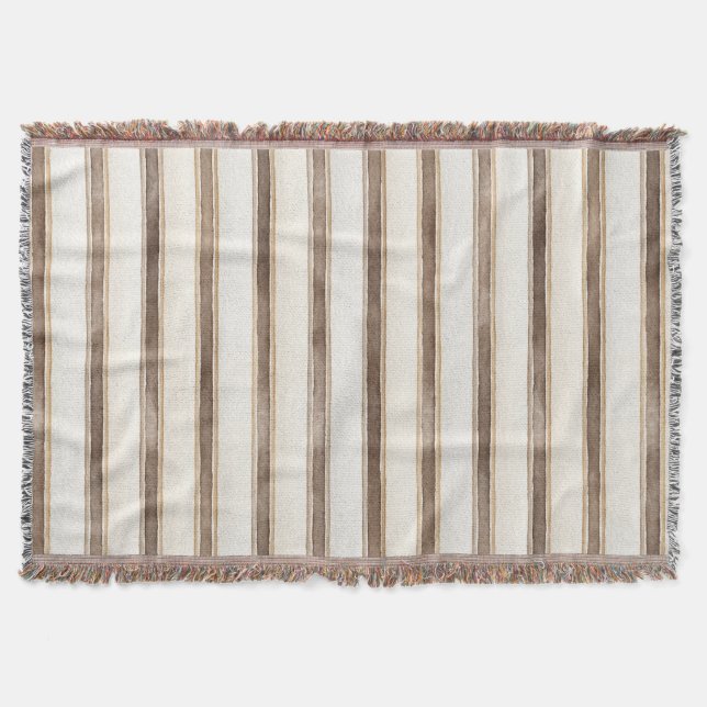 Brown Cream Stripes Throw Blanket (Front)
