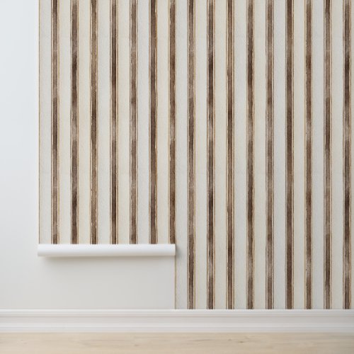 Brown Cream Stripes Wallpaper