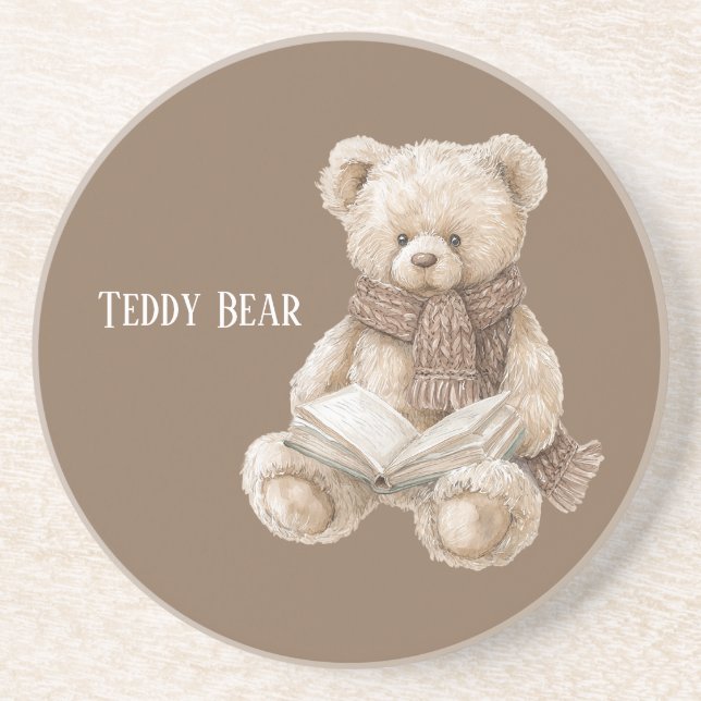 Brown Cream Teddy Bear Book Coaster (Front)