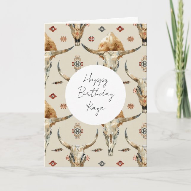 Brown Cream Tribal Native Feathers Birthday Card (Front)