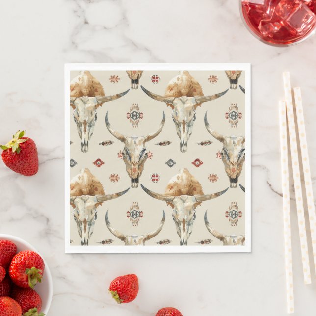 Brown Cream Tribal Native Feathers Birthday Napkins (Insitu)