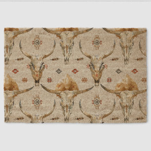 Brown Cream Tribal Native Feathers Skulls Fiber Doormat