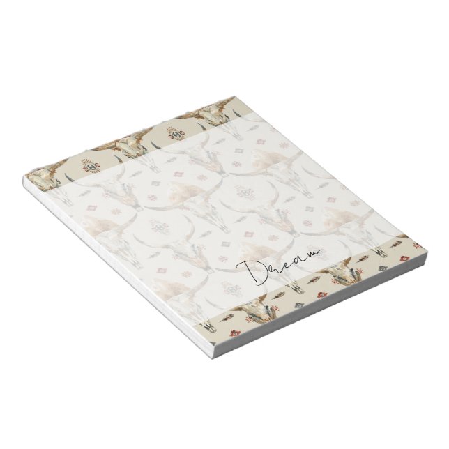 Brown Cream Tribal Native Feathers Skulls Notepad (Angled)