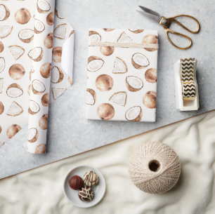 Brown Cream Tropical Coconut Birthday Wrapping Paper