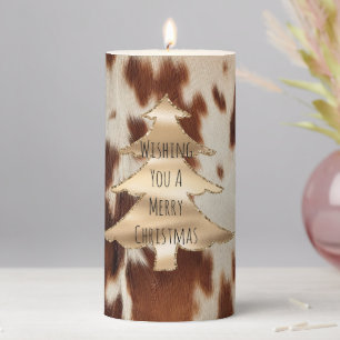Brown Cream Western Cowhide Christmas Pillar Candle