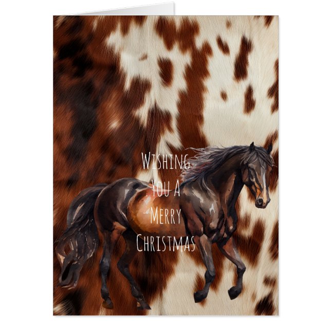 Brown Cream Western Cowhide Horse Christmas Card (Front)