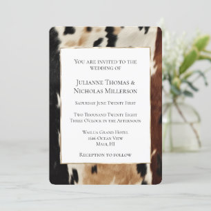 Brown Cream Western Cowhide Wedding Invitation