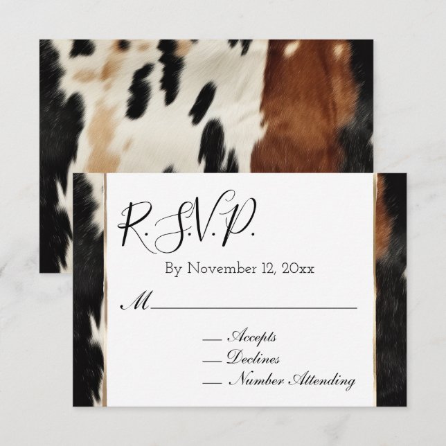 Brown Cream Western Cowhide Wedding RSVP Enclosure Card (Front/Back)