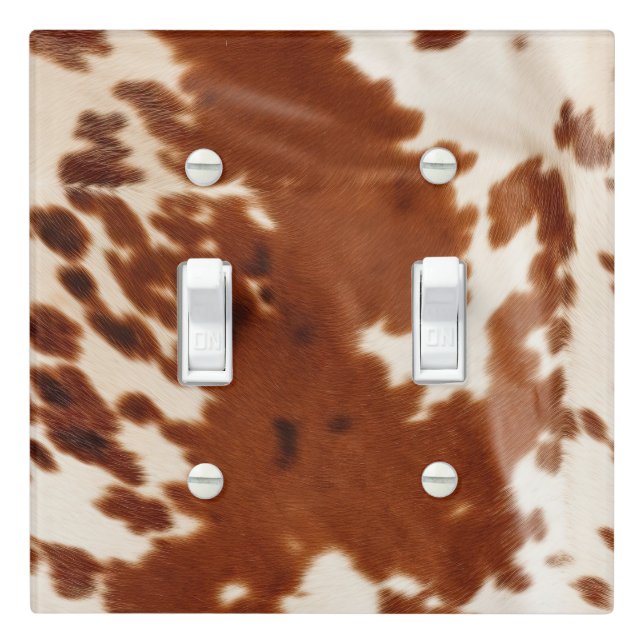 Brown Cream White Cowhide Light Switch Cover (In Situ)