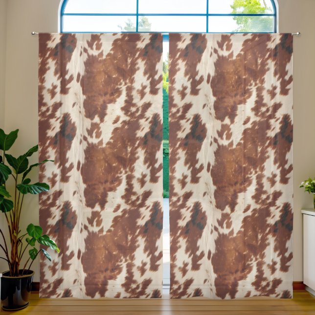 Brown Cream White Cowhide Sheer Curtains (Living Room)