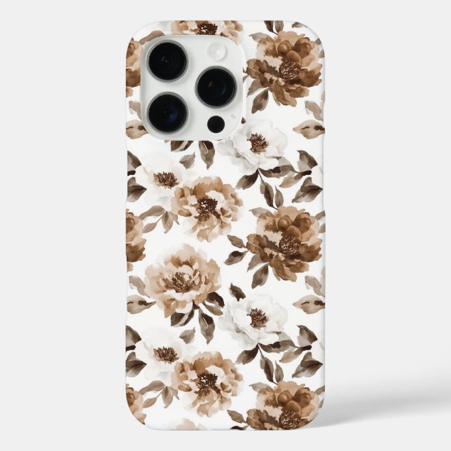 Brown Cream White Flowers Christmas Case-Mate iPhone Case (Back)