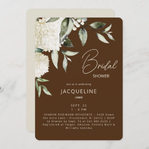 Brown & Cream White Hydrangeas Bridal Shower Invitation