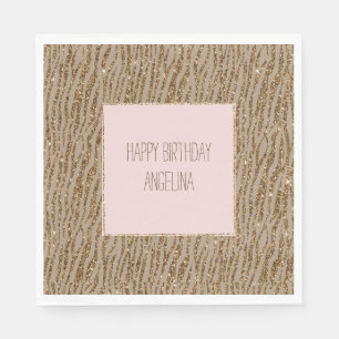 Brown Cream Zebra Animal Print Glitter        Napkins