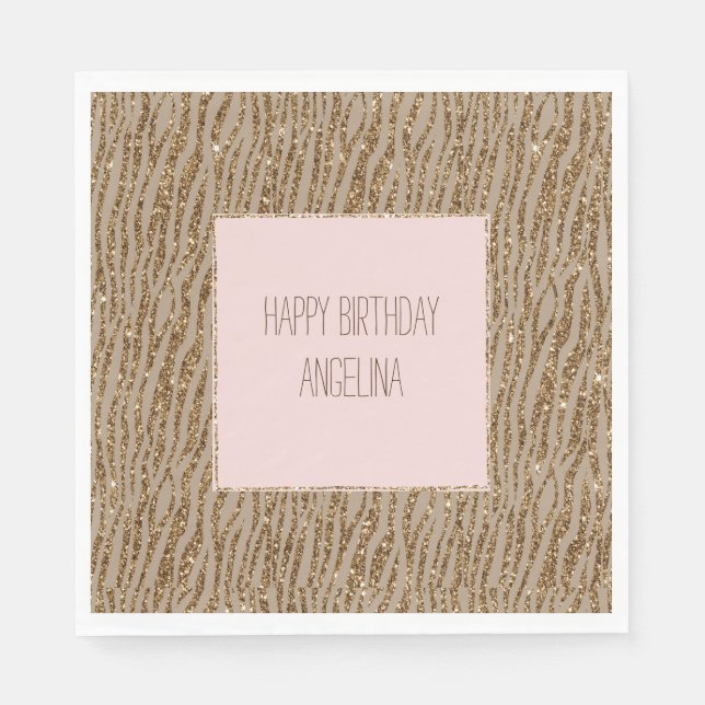 Brown Cream Zebra Animal Print Glitter        Napkins (Front)